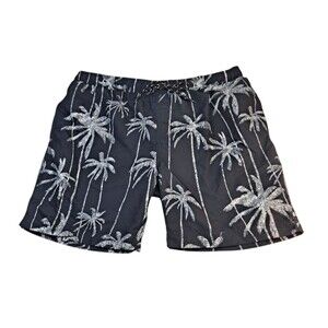 Distortion Men's XL Swim Trunks Palm Trees Black White 50+ UPF Fast Drying
